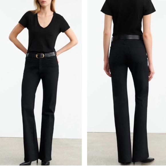 Nili Lotan Celia Jeans Mid-Rise Stretch Flare Denim In Distressed Black SZ 26 - Picture 1 of 15